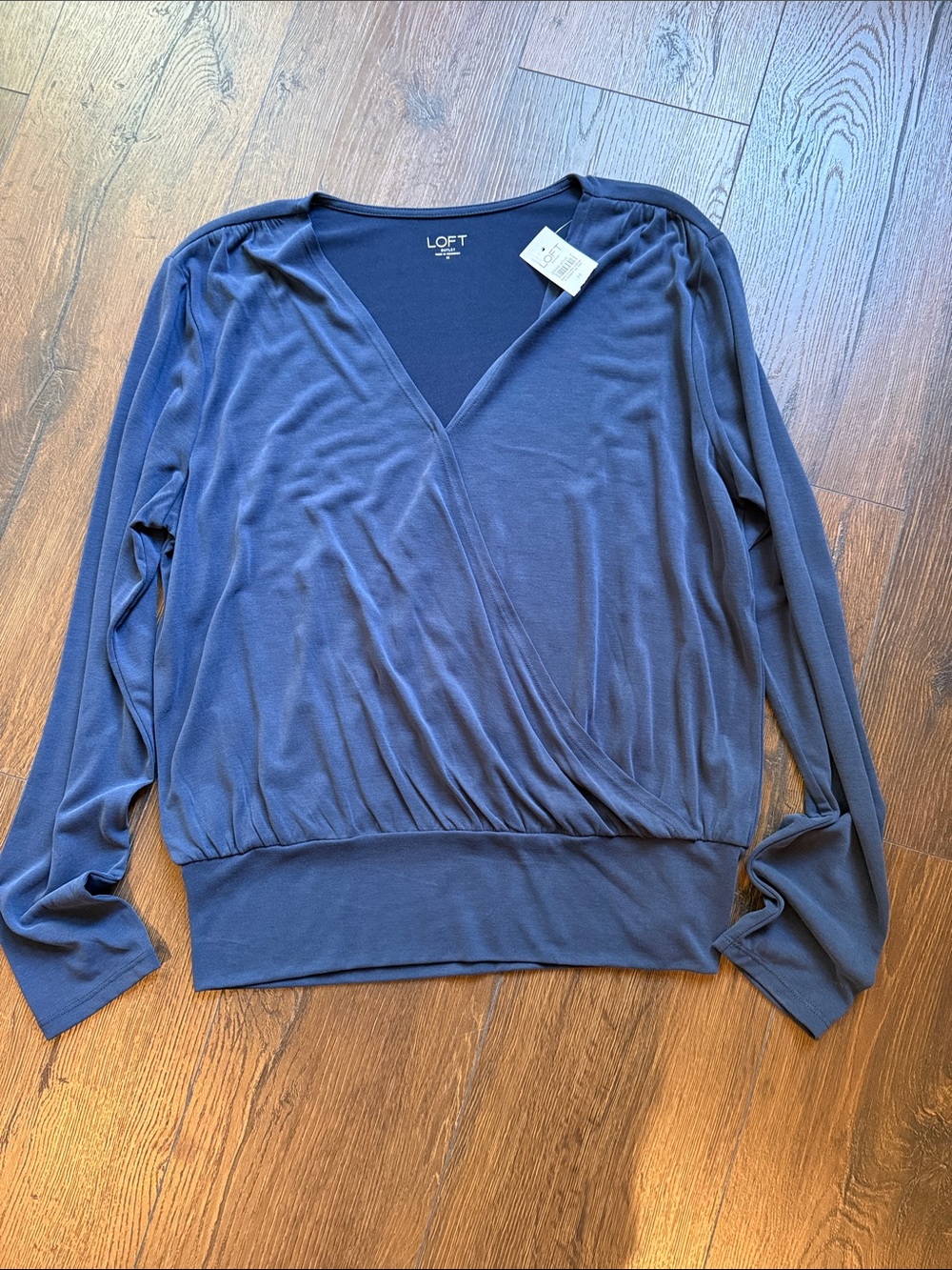 LOFT Blue Wrap-Front Long Sleeve Top